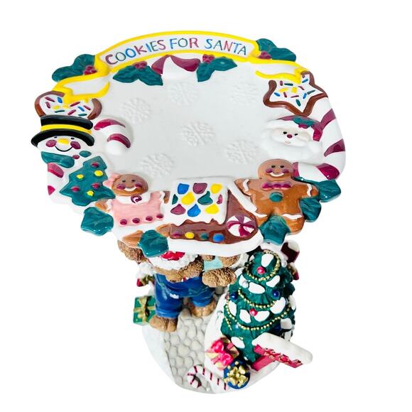 Ceramic Christmas Bear Stand And Cookie Plate "Cookies For Santa" 13" Tall - Picture 7 of 16